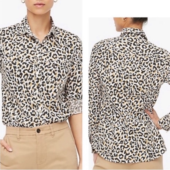 NWT J. Crew Leopard Print Button Down Top - Picture 1 of 4